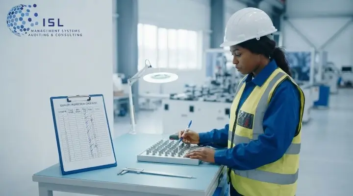 Quality check on a production line following a written procedure